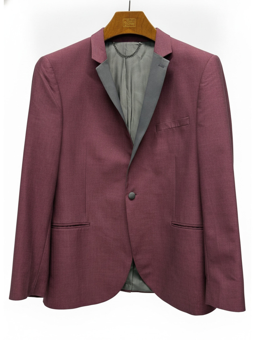 Topman Premium Men's Burgundy Blazer with Gray Trim